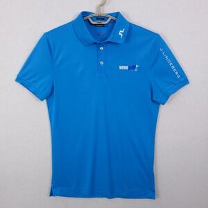 J.Lindeberg Polo Shirt Mens Medium Blue Tour Tech TX Jersey Venegolf Logo